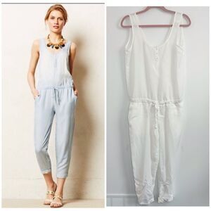 Anthropologie Cloth & Stone White Tencel Open Back Jumpsuit Sz Large